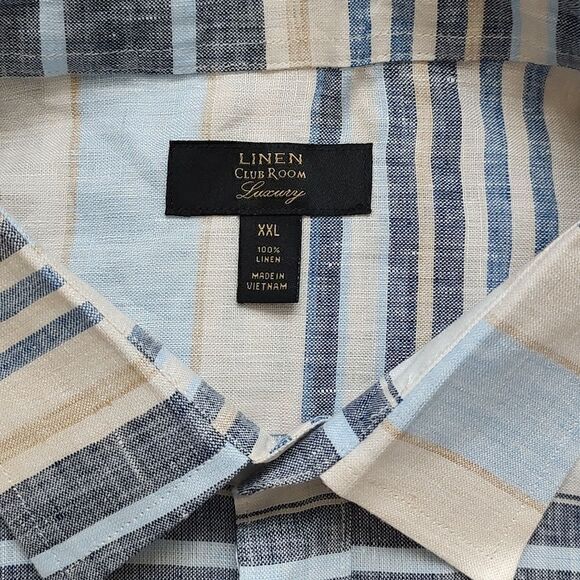 CLUB Room Luxury Men's Horizontal Striped 100% Linen Short-Sleeve Shirt Size XXL - Picture 9 of 11